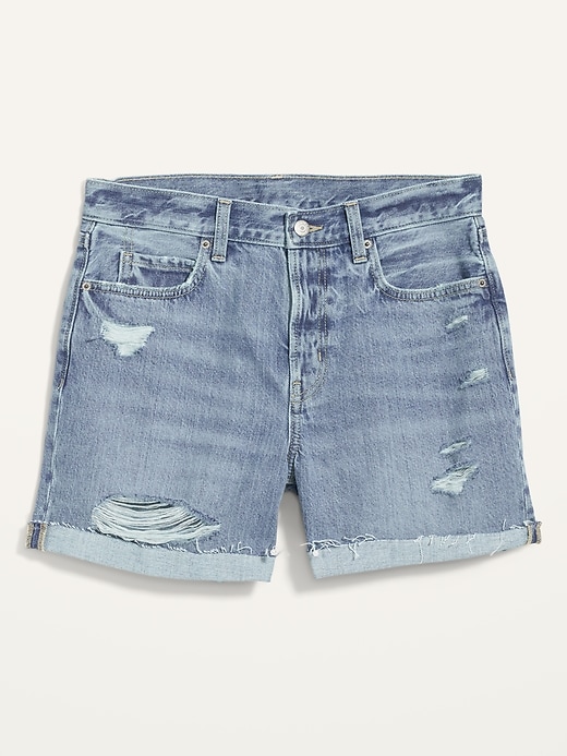 Image number 4 showing, High-Waisted Slouchy Straight Non-Stretch Distressed Jean Shorts for Women -- 5-inch inseam