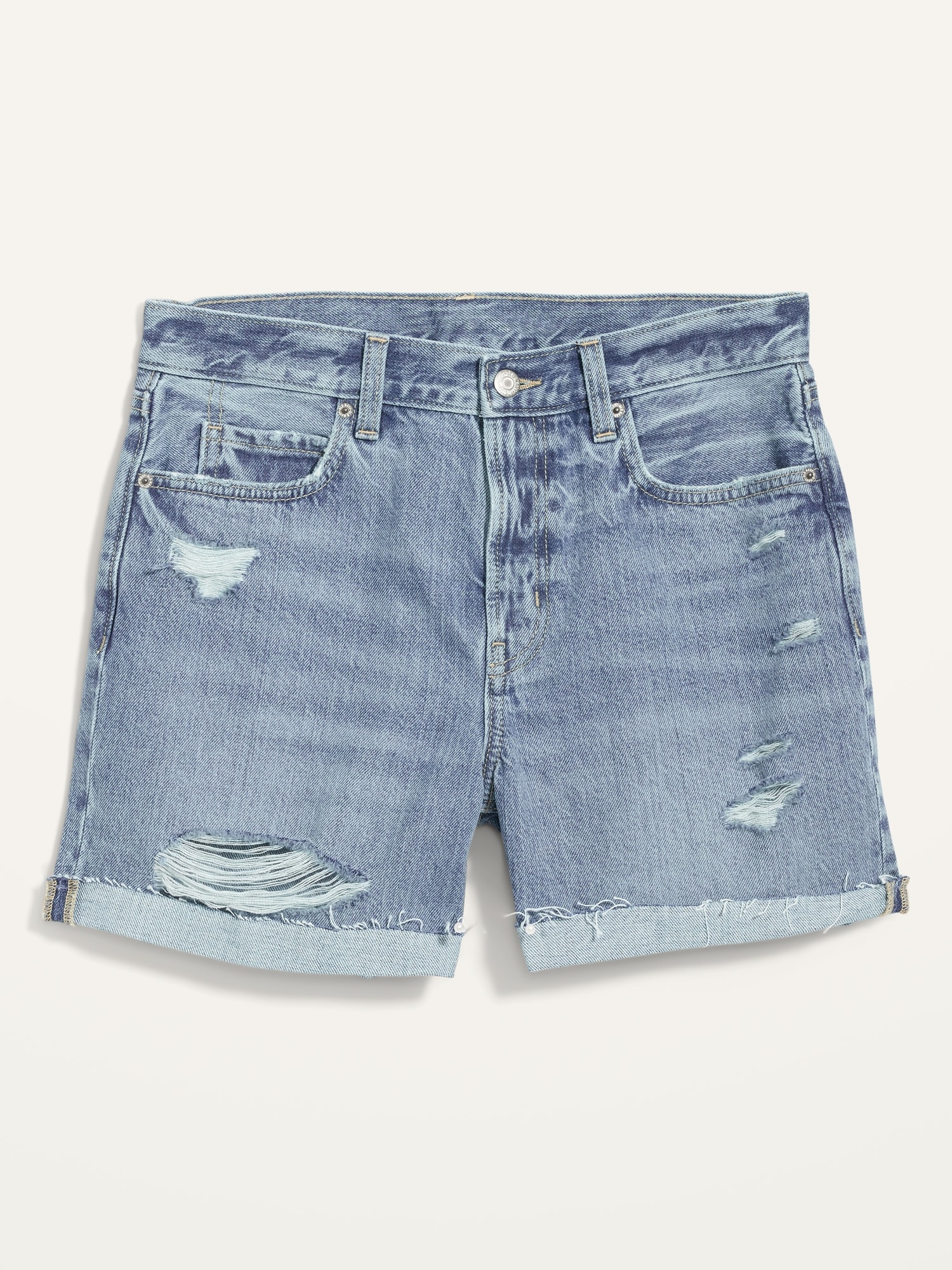 High-Waisted Slouchy Straight Non-Stretch Distressed Jean Shorts for ...