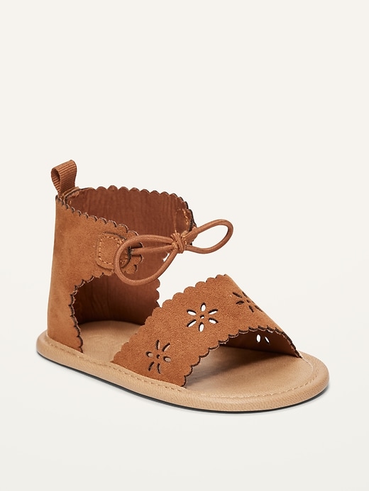 View large product image 1 of 4. Faux-Suede Scallop-Trim Gladiator Sandals for Baby