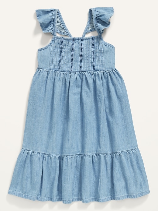 View large product image 1 of 3. Tiered Chambray Flutter-Sleeve Swing Dress for Toddler Girls