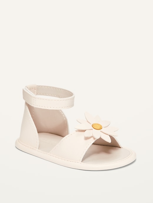 View large product image 1 of 4. Faux-Leather Flower-Accent Sandals for Baby