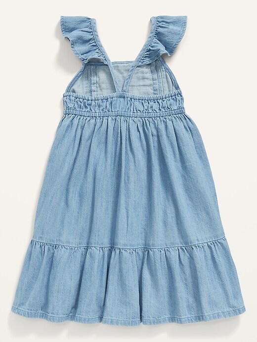 View large product image 2 of 3. Tiered Chambray Flutter-Sleeve Swing Dress for Toddler Girls