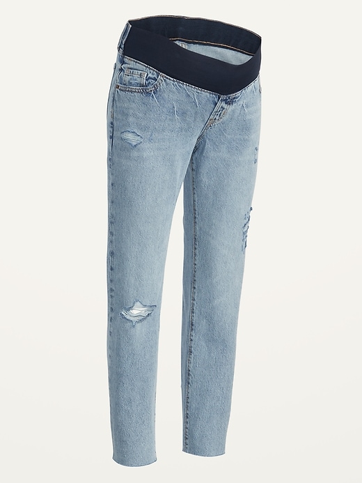 Image number 4 showing, Maternity Front Low Panel Slouchy Straight Ripped Jeans