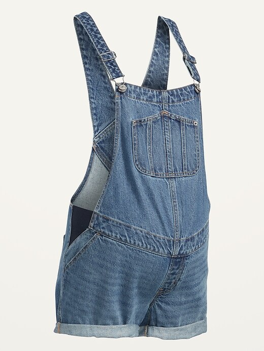 Image number 4 showing, Maternity Side-Panel Slouchy Jean Short Overalls -- 5-inch inseam