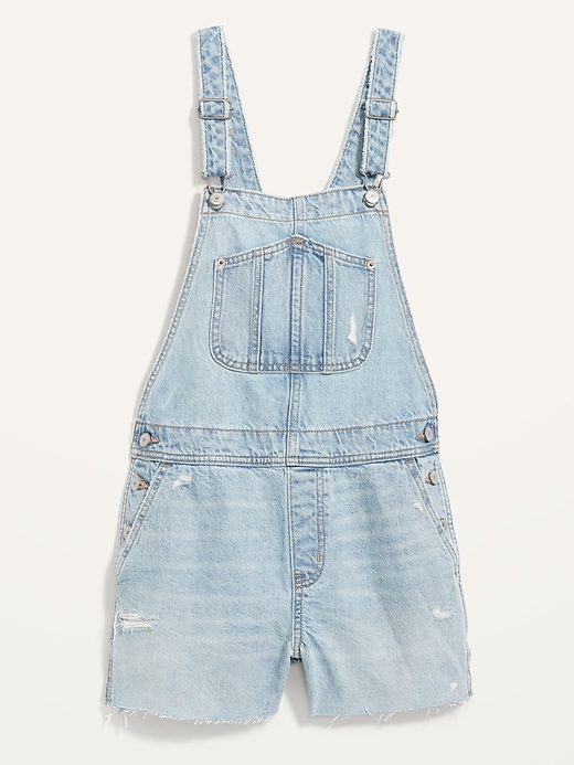Image number 4 showing, Slouchy Straight Workwear Cut-Off Non-Stretch Jean Short Overalls -- 3.5-inch inseam