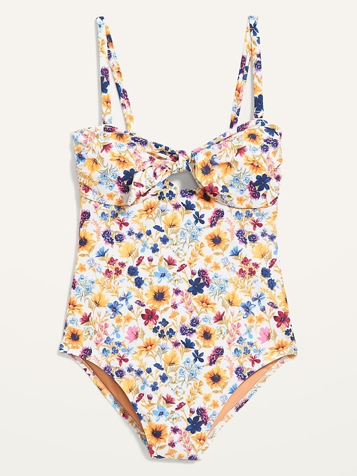 Image number 3 showing, Tie-Front Keyhole Bandeau-Style One-Piece Swimsuit