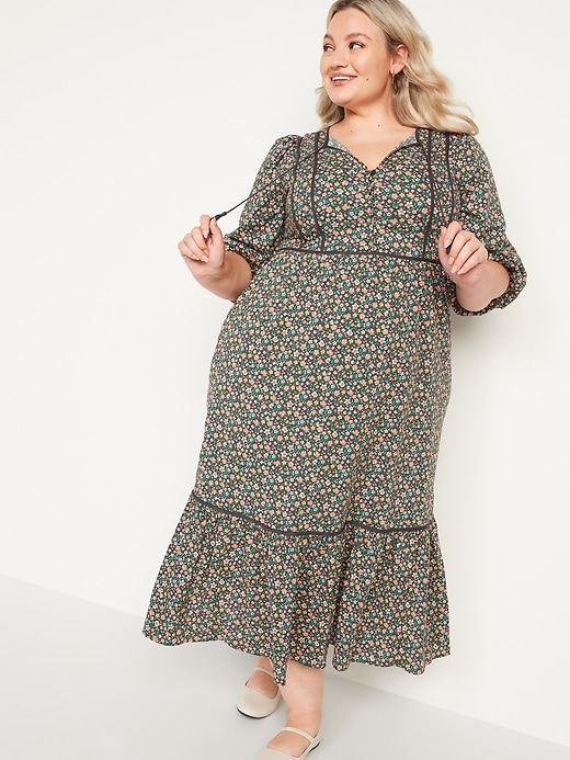 Image number 6 showing, Tie-Neck 3/4-Sleeve All-Day Maxi Swing Dress