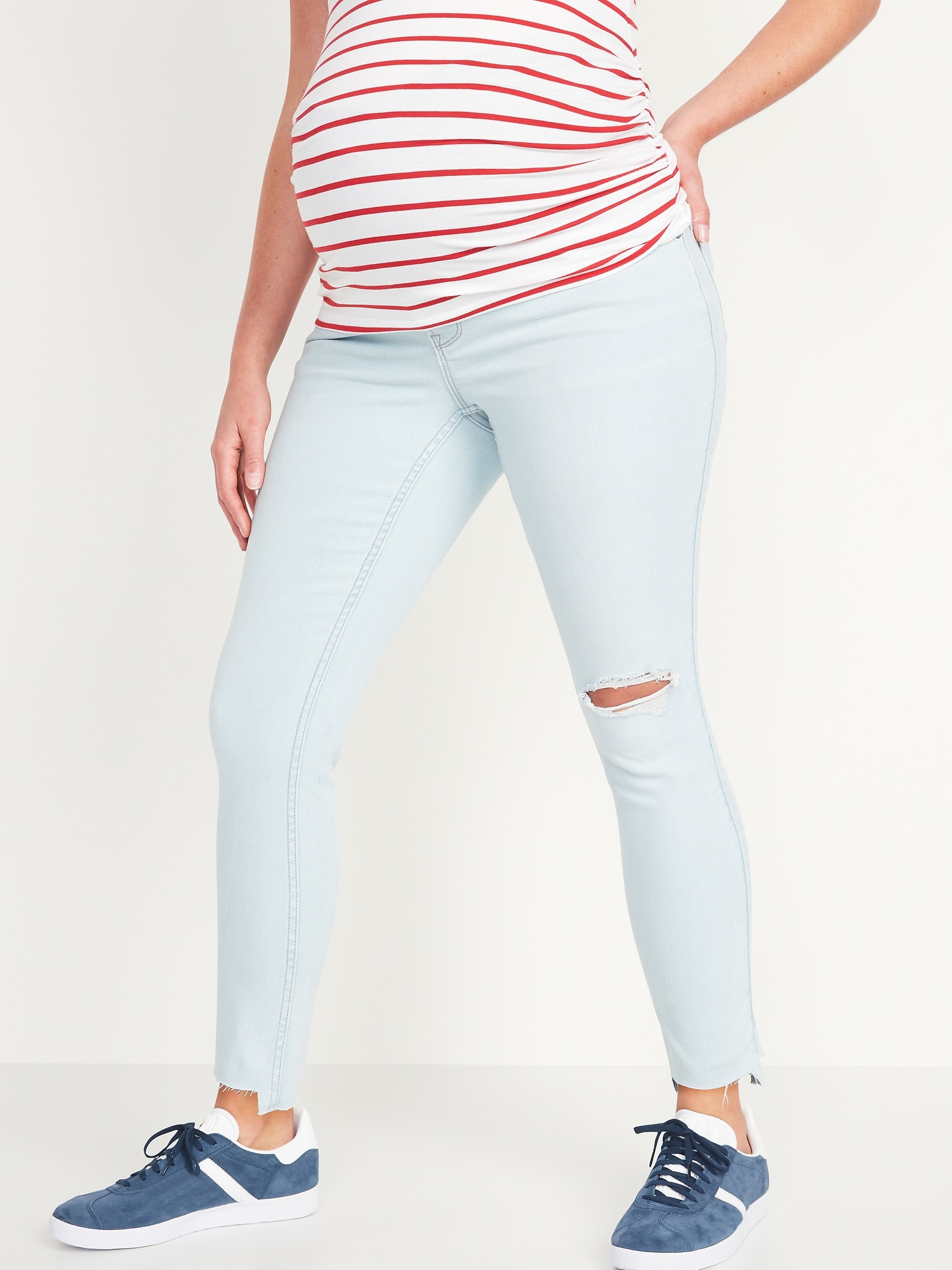 Maternity Rollover-Panel Skinny 360° Stretch Cut-Off Jeans