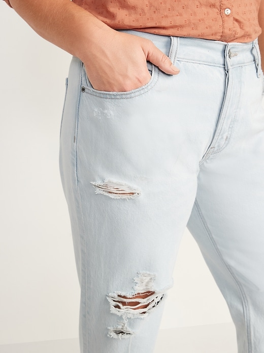 Image number 3 showing, Mid-Rise Button-Fly Slouchy Taper Cropped Ripped Non-Stretch Jeans