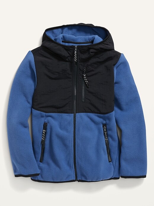 View large product image 1 of 1. Color-Blocked Microfleece/Nylon Hybrid Zip Hoodie for Boys
