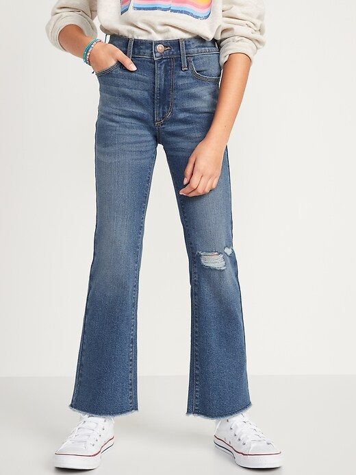 Built-In Tough High-Waisted Ripped Flare Jeans for Girls | Old Navy