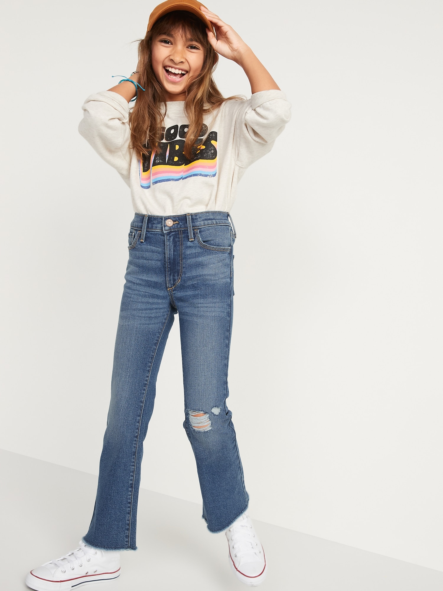 Built-In Tough High-Waisted Ripped Flare Jeans for Girls | Old Navy