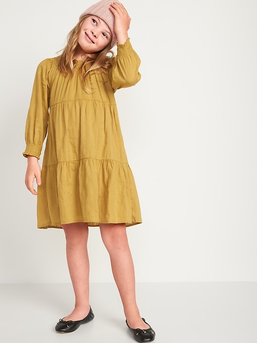 View large product image 1 of 3. Long-Sleeve Tiered Textured-Dobby Dress for Girls