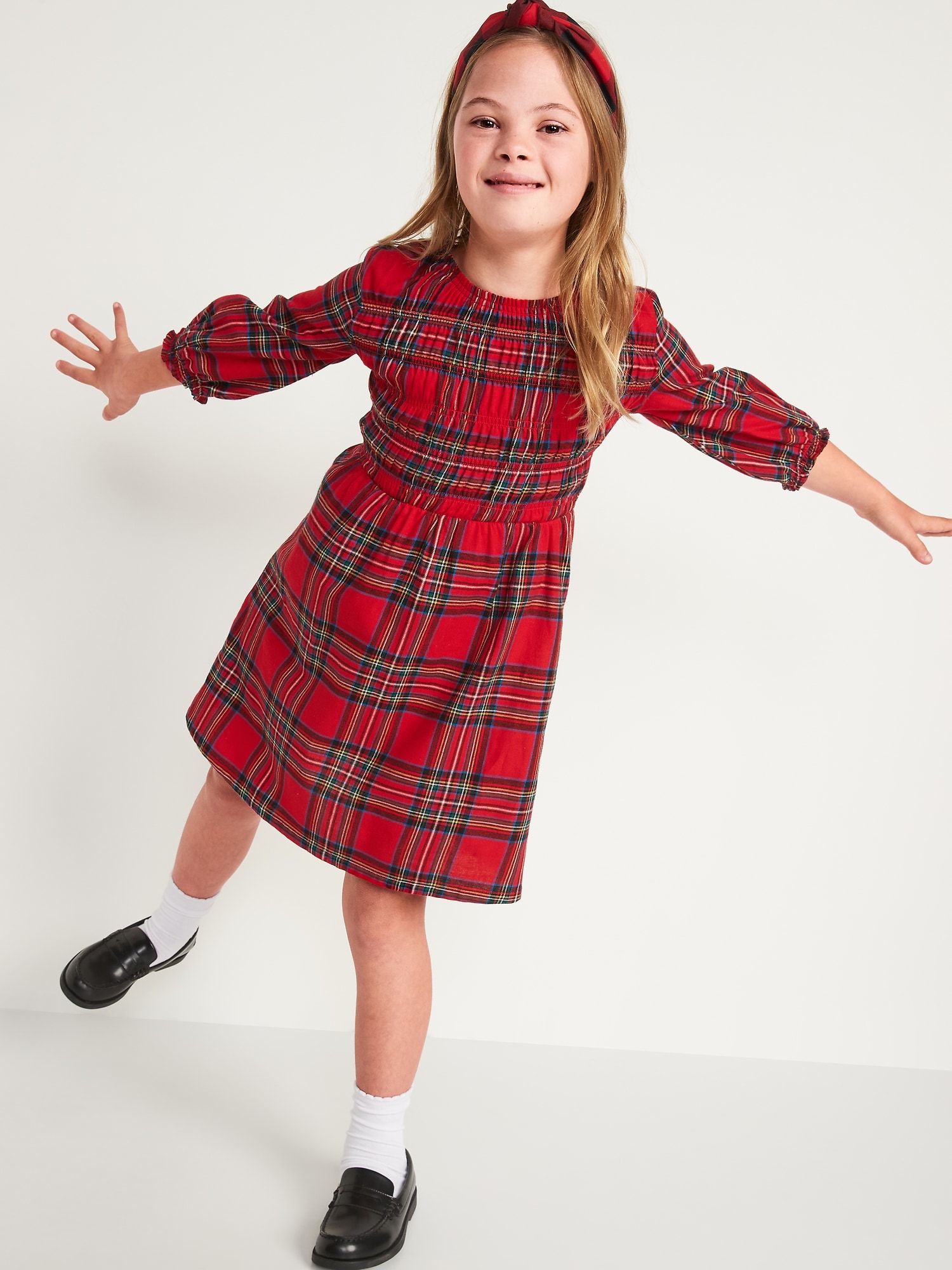 Plaid Flannel Smocked Long-Sleeve Dress for Girls