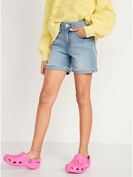 High-Waisted Roll-Cuffed Jean Midi Shorts for Girls