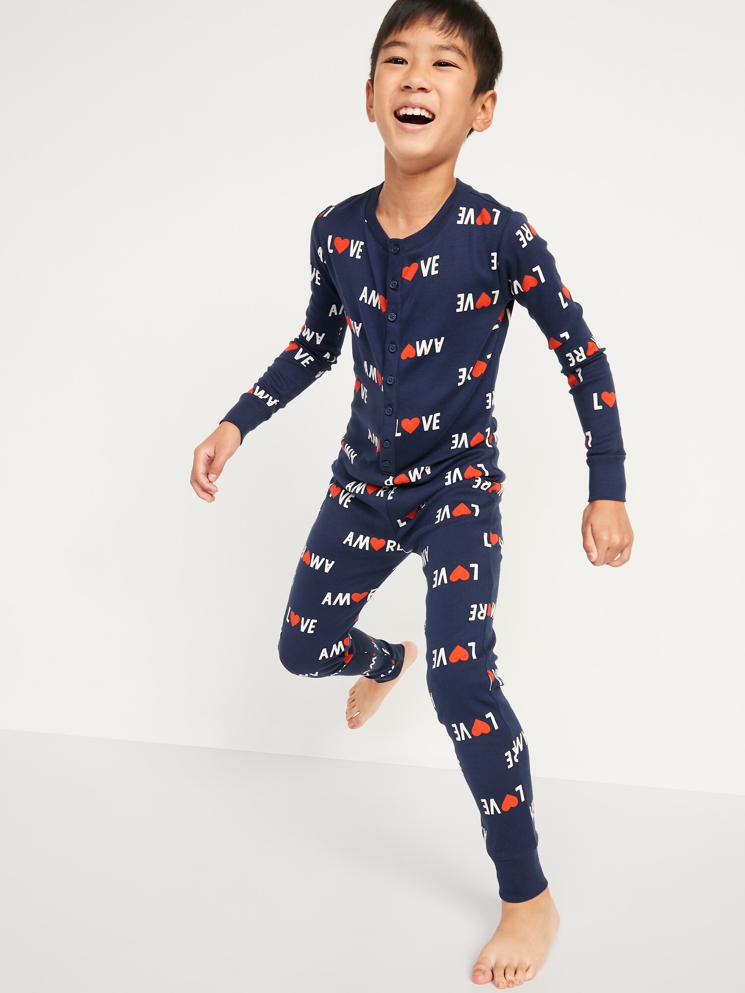 Gender Neutral Matching Print Snug Fit One Piece Pajamas For Kids Old 