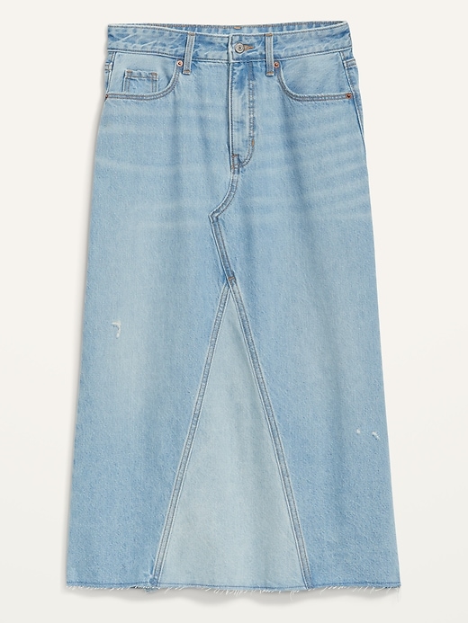 Image number 4 showing, Higher High-Waisted Light-Wash Cut-Off Jean Maxi Skirt