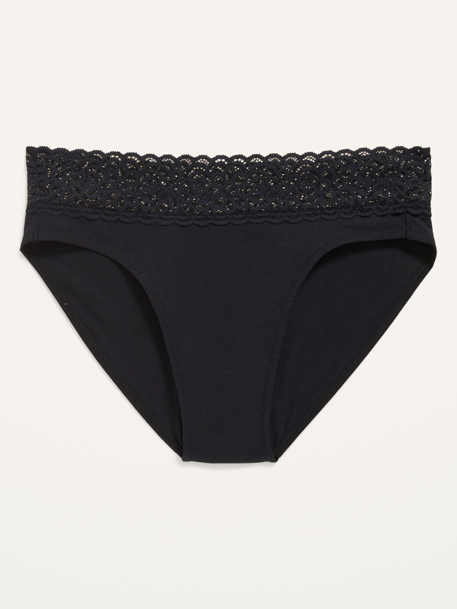 Old Navy Mid-Rise Supima® Cotton-Blend Lace-Trimmed Bikini Underwear for Women black. 1