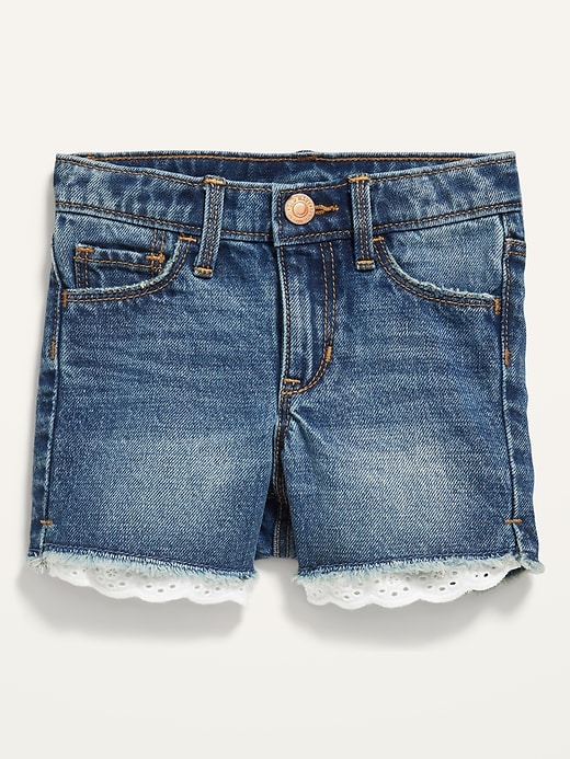 View large product image 1 of 2. Lace-Trim Jean Cut-Off Shorts for Toddler Girls