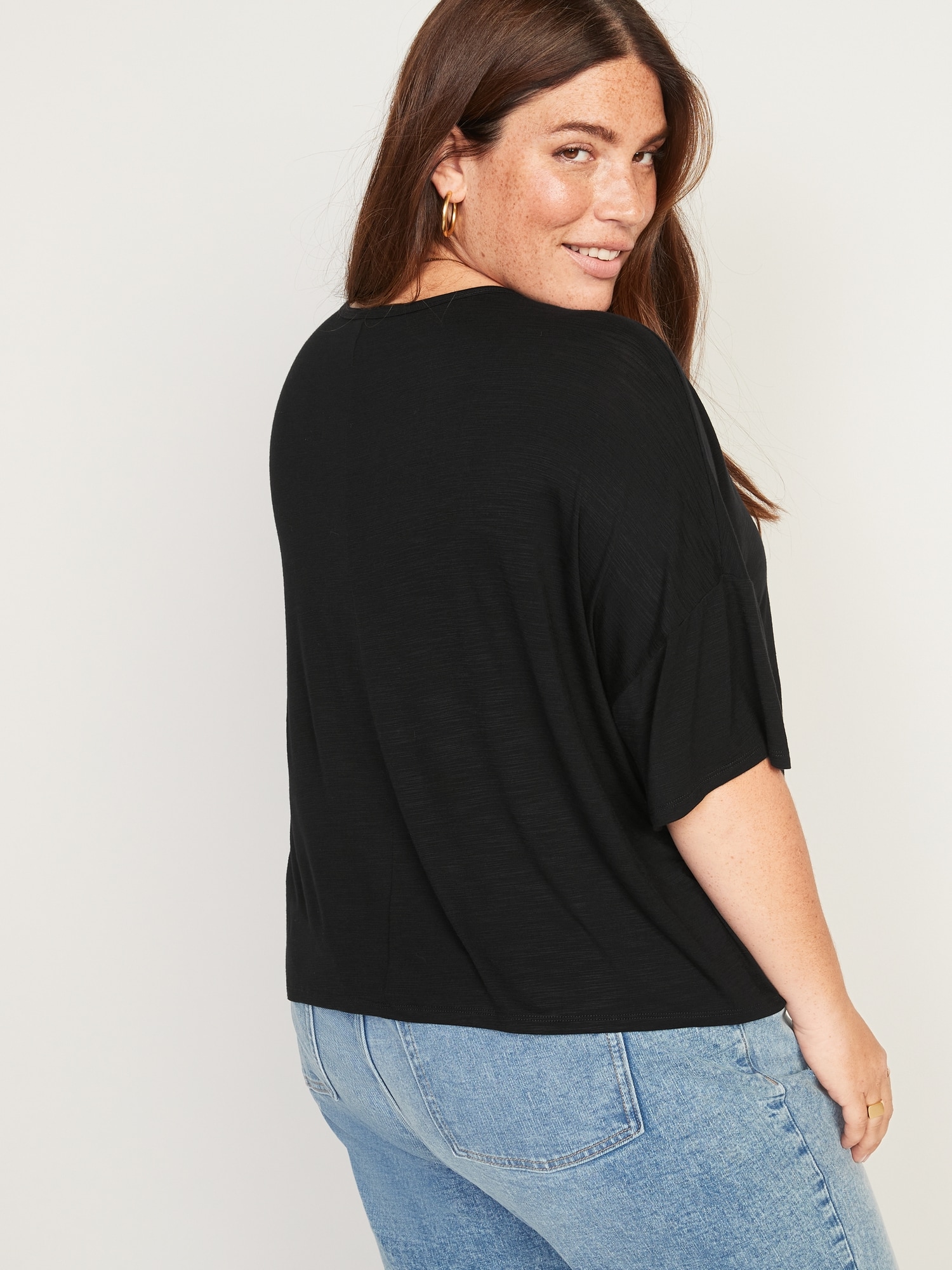 Oversized Elbow-Sleeve Slub-Knit T-Shirt for Women | Old Navy