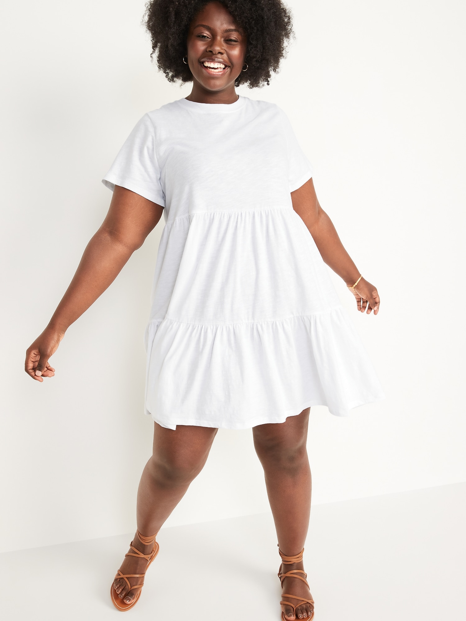 Short-Sleeve Tiered Slub-Knit Mini Swing Dress for Women | Old Navy