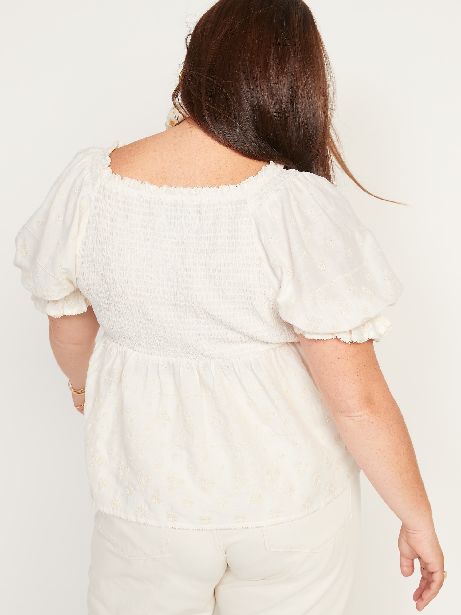 Puff-Sleeve Smocked Embroidered Babydoll Blouse for Women | Old Navy