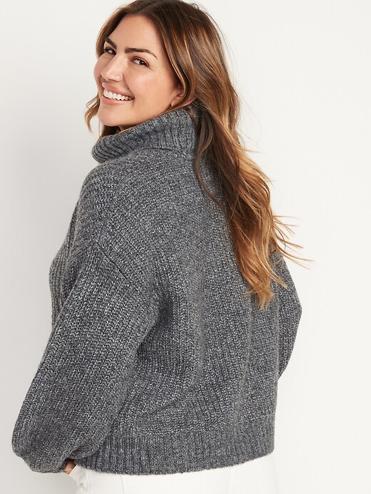 Image number 2 showing, Heathered Shaker-Stitch Turtleneck Sweater for Women