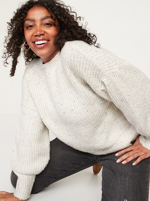 Image number 3 showing, Mock-Neck Speckled Shaker-Stitch Sweater for Women