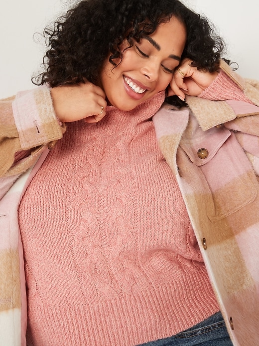 Image number 3 showing, Mock-Neck Heathered Cable-Knit Sweater