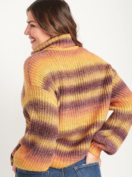 Image number 2 showing, Striped Shaker-Stitch Turtleneck Sweater for Women