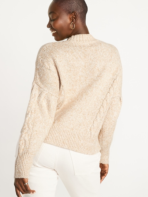 Image number 2 showing, Mock-Neck Heathered Cable-Knit Sweater for Women