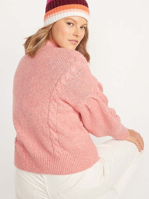 Image number 2 showing, Mock-Neck Heathered Cable-Knit Sweater