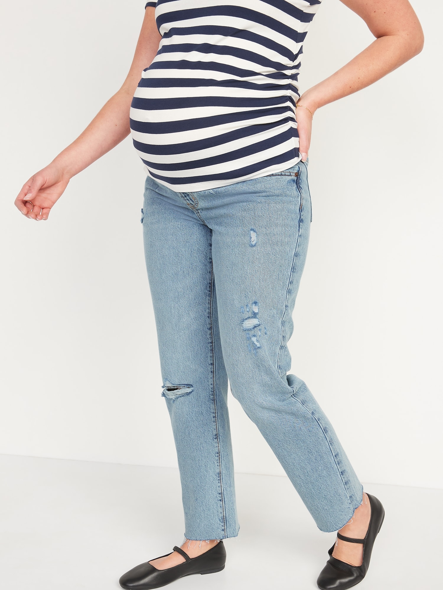 Maternity Front Low Panel Slouchy Straight Ripped Jeans | Old Navy