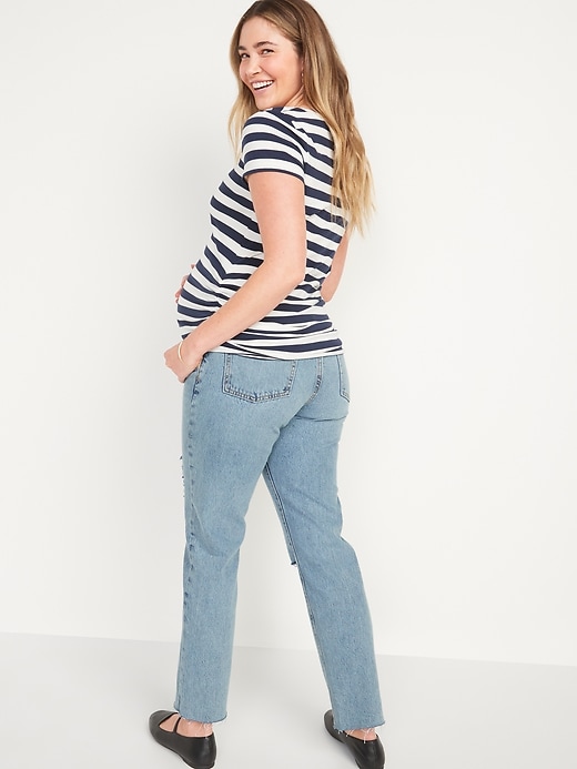 Image number 2 showing, Maternity Front Low Panel Slouchy Straight Ripped Jeans