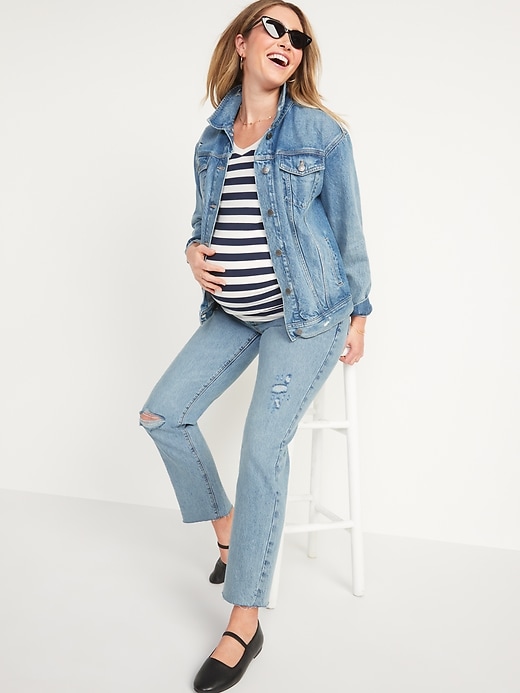 Image number 3 showing, Maternity Front Low Panel Slouchy Straight Ripped Jeans