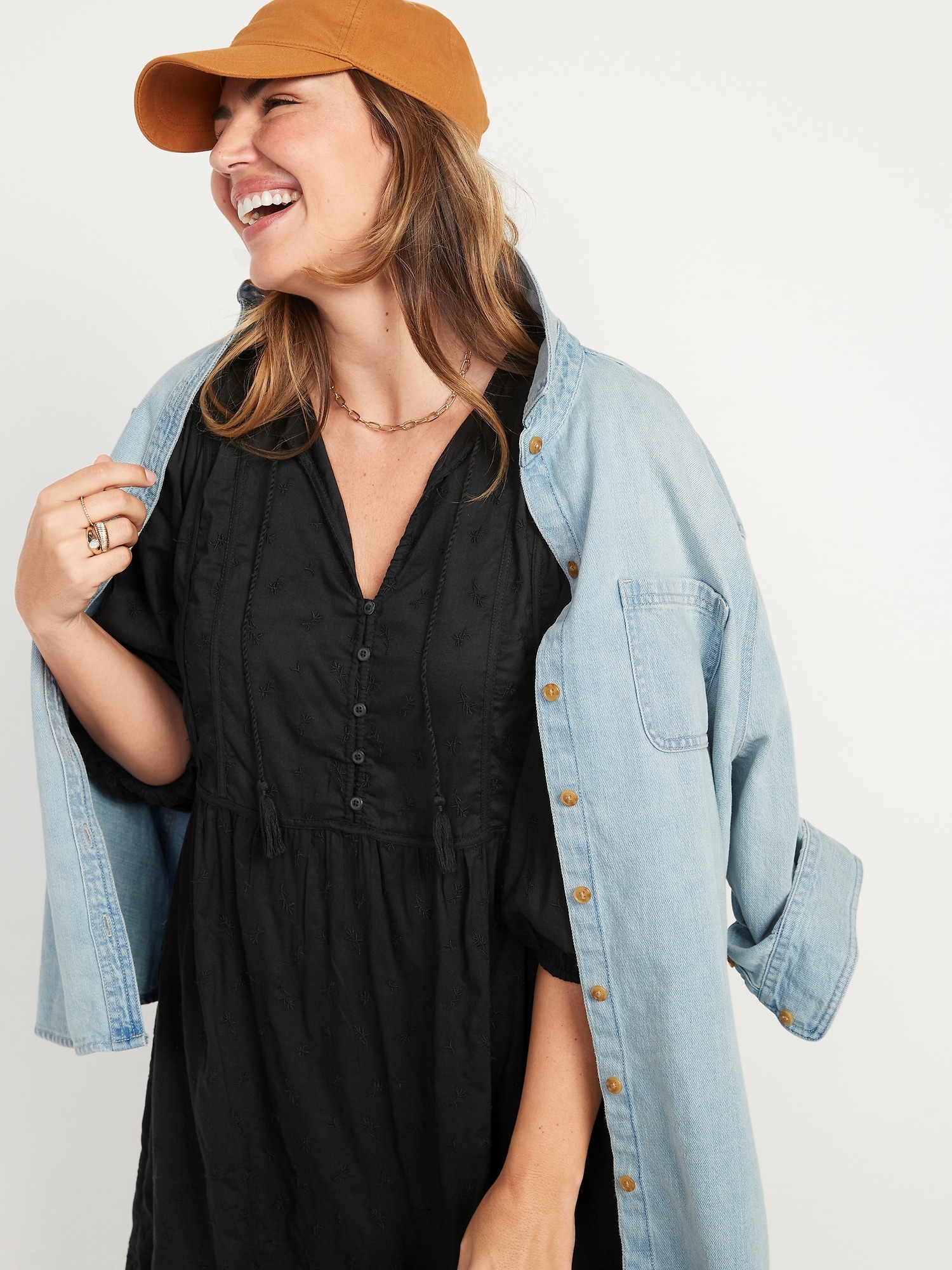 TieNeck 3/4Sleeve AllDay Maxi Swing Dress for Women Old Navy