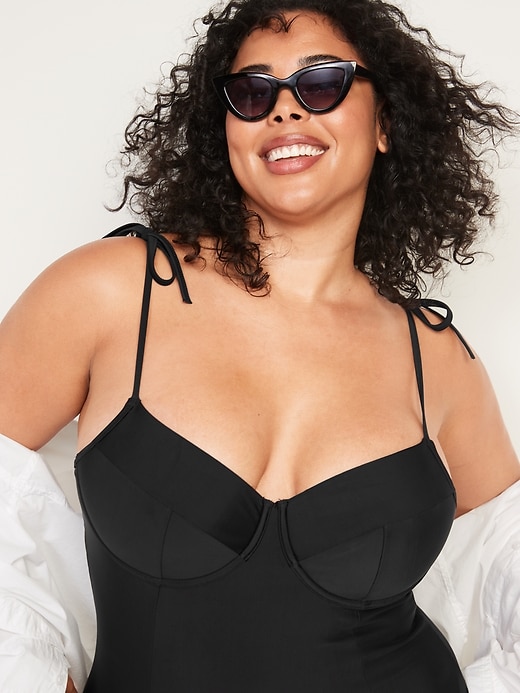 Image number 3 showing, Tie-Shoulder Underwire One-Piece Swimsuit for Women