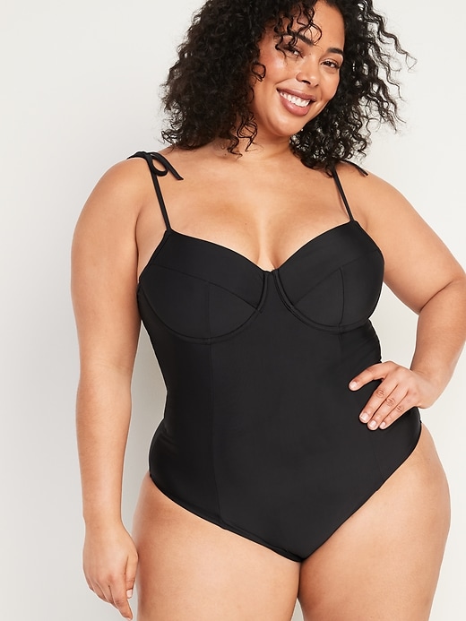 Image number 7 showing, Tie-Shoulder Underwire One-Piece Swimsuit for Women