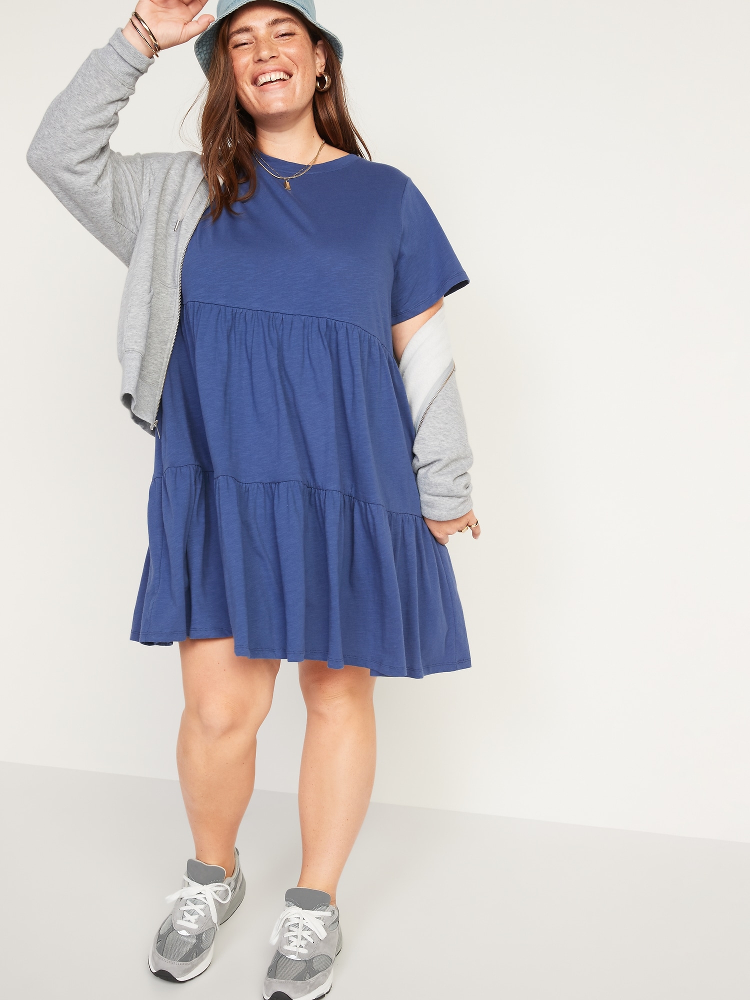 Short sleeve tiered mini swing dress Clearance