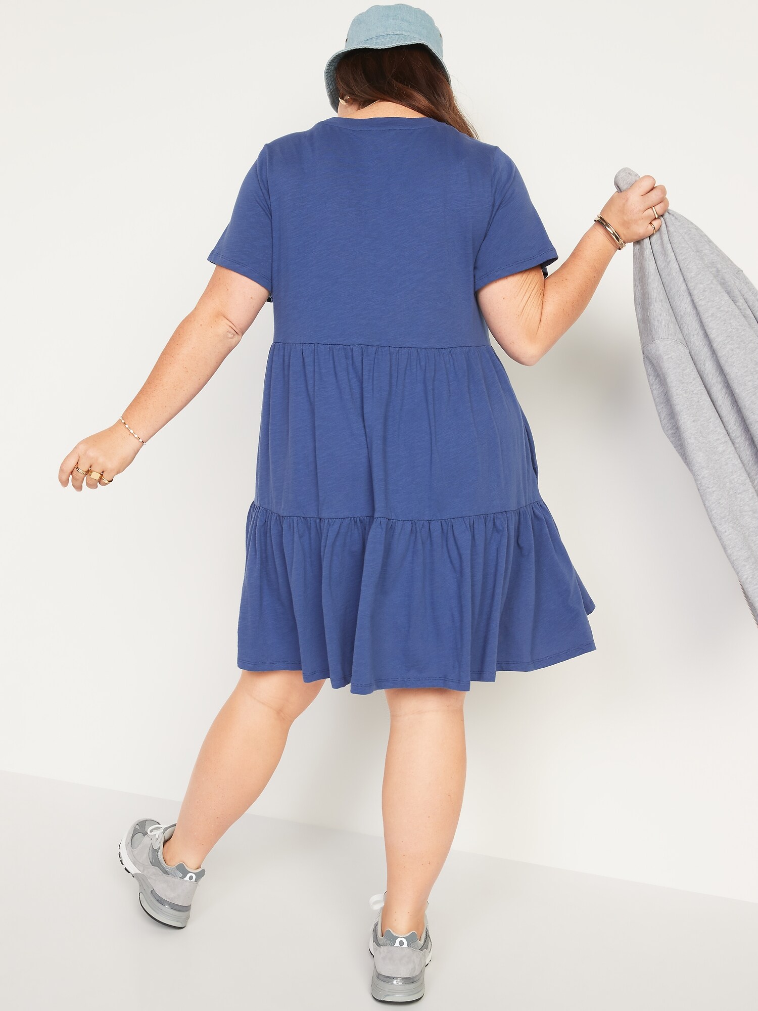Short-Sleeve Tiered Slub-Knit Mini Swing Dress for Women | Old Navy