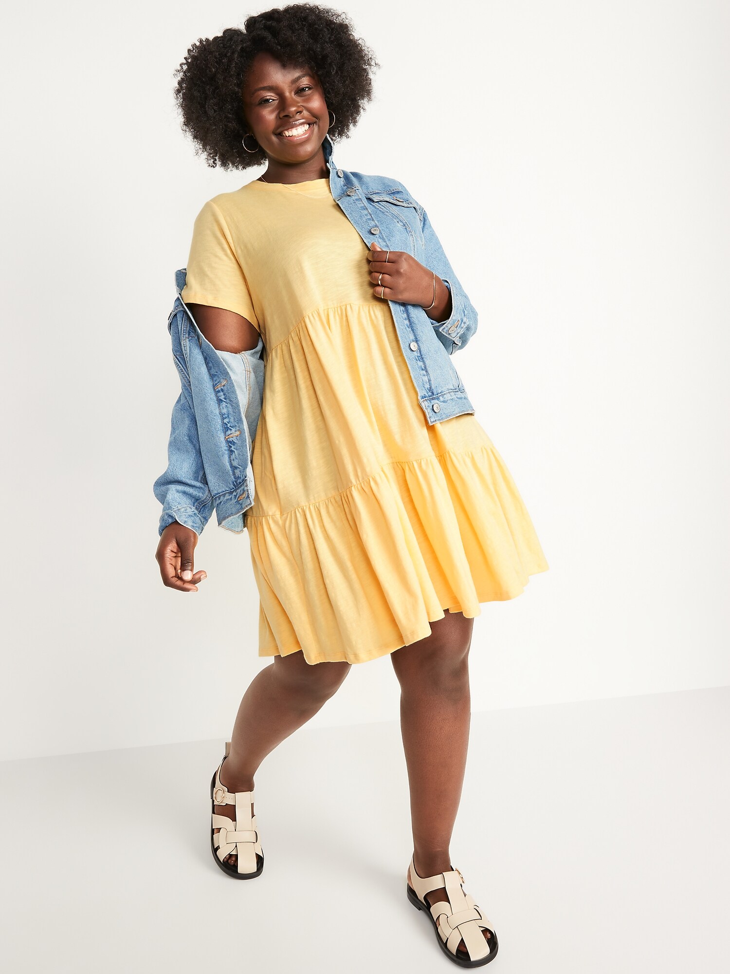 Short-Sleeve Tiered Slub-Knit Mini Swing Dress for Women | Old Navy