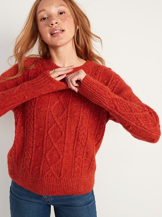 Image number 5 showing, Marled Cable-Knit Popcorn Sweater for Women