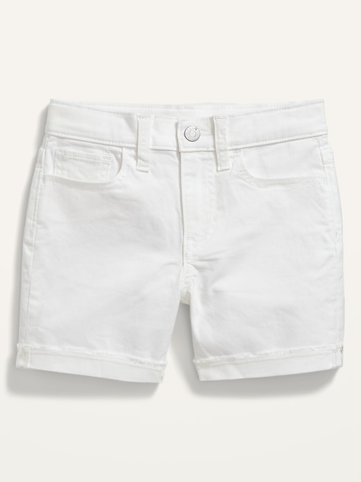 View large product image 1 of 2. Frayed-Hem White Jean Midi Shorts for Girls