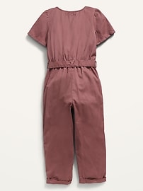 View large product image 3 of 3. Twill Tie-Belt Utility Jumpsuit for Girls