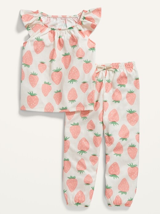 View large product image 1 of 1. Printed Loose-Fit Ruffle-Trim Pajama Set for Toddler Girl & Baby