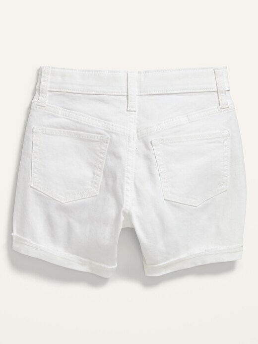 View large product image 2 of 2. Frayed-Hem White Jean Midi Shorts for Girls