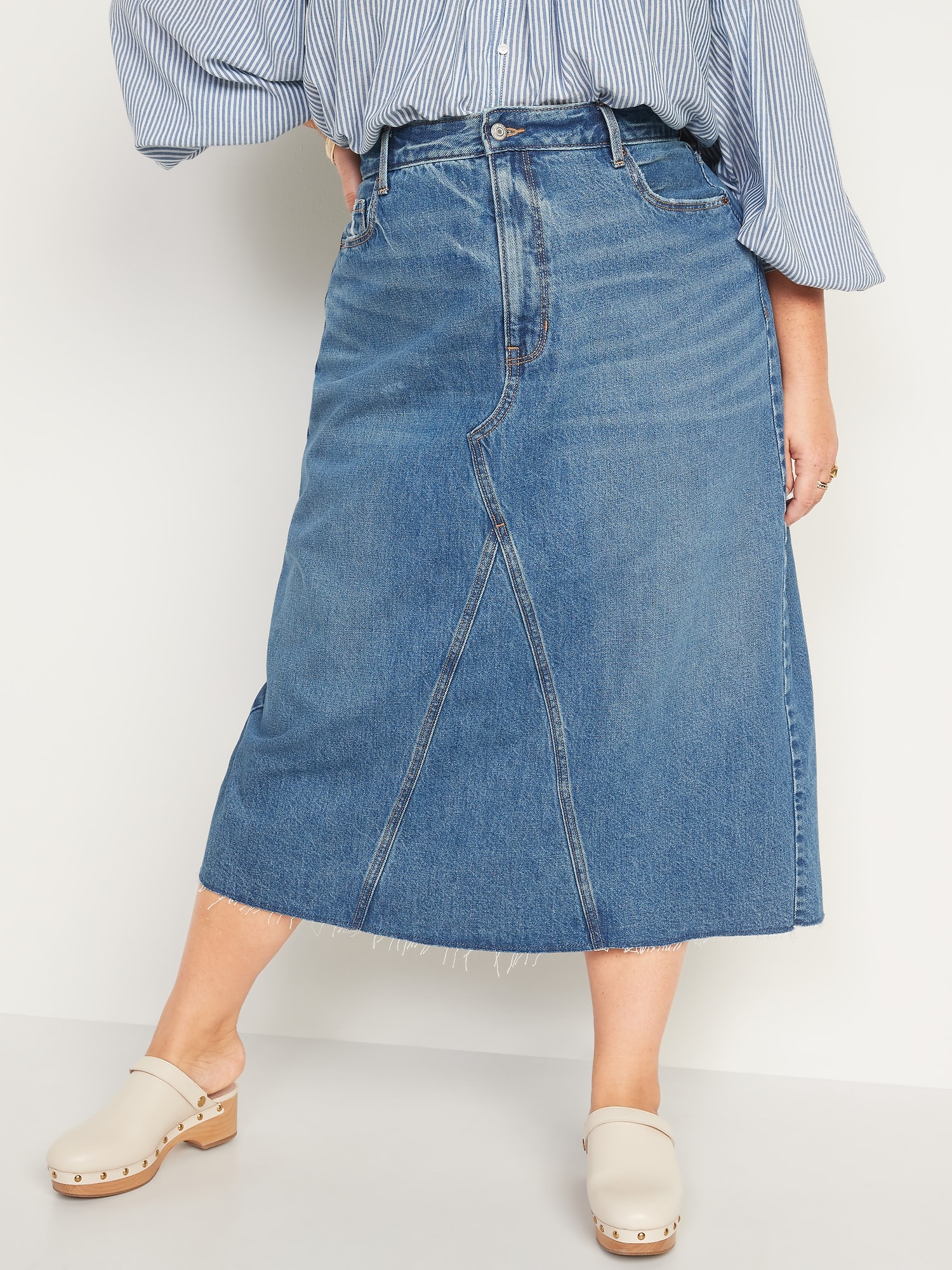 Higher High-Waisted Cut-Off Non-Stretch Jean Maxi Skirt for Women | Old ...