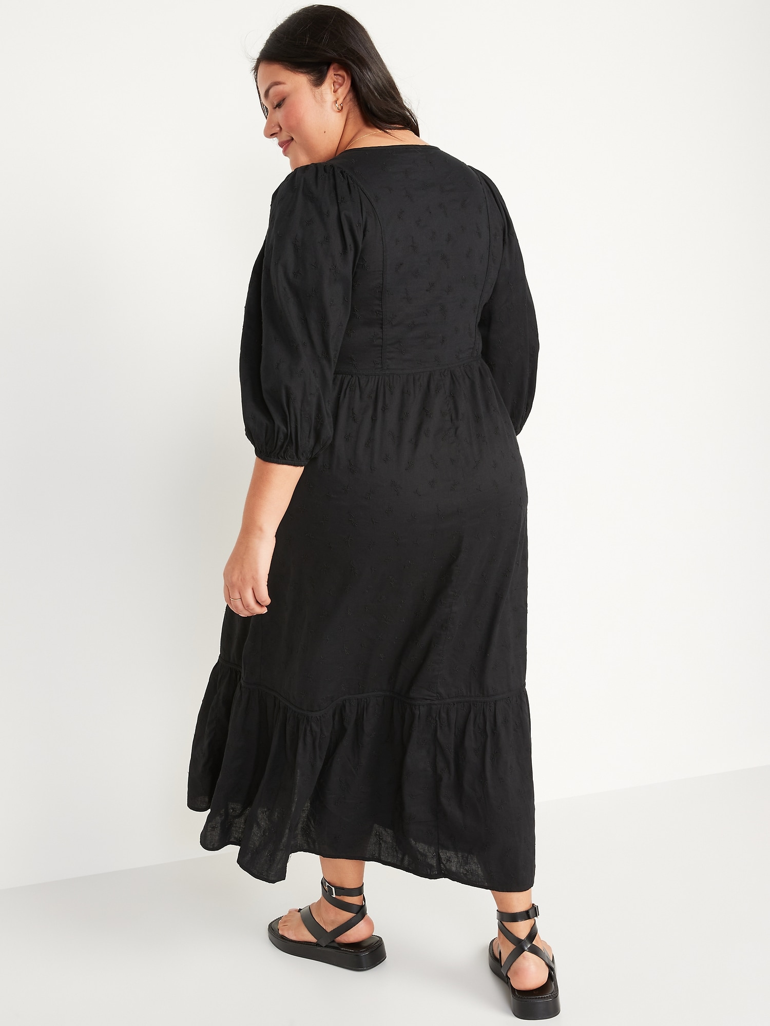 Tie-Neck 3/4-Sleeve All-Day Maxi Swing Dress for Women | Old Navy