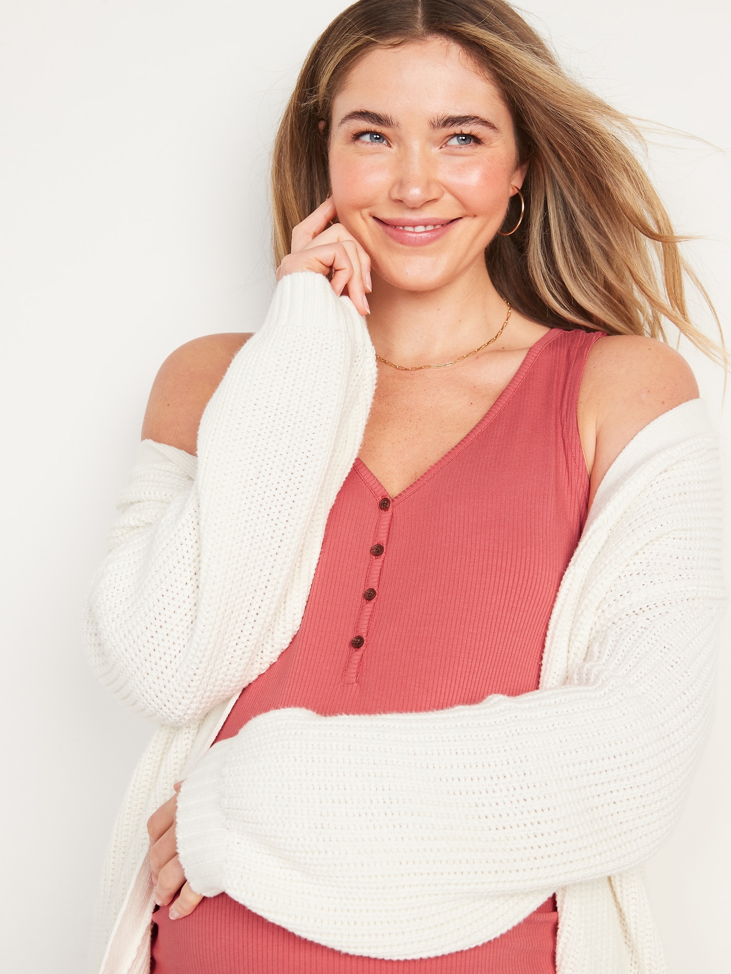 Maternity Sleeveless RibKnit Henley Midi Dress Old Navy