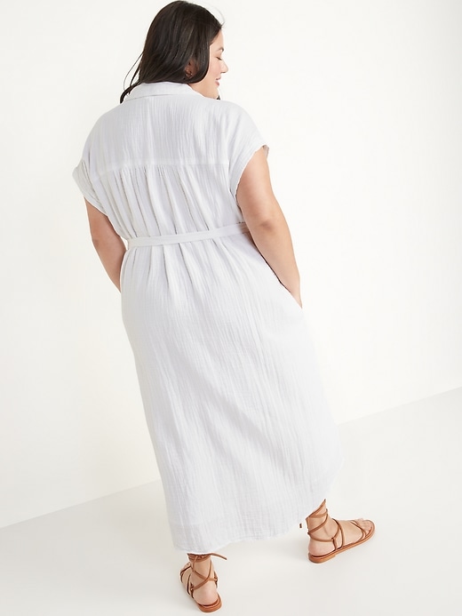 Image number 8 showing, Short-Sleeve Waist-Defined Midi Shirt Dress